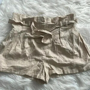 Tan linen high waisted shorts